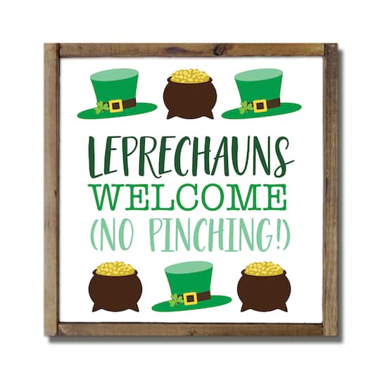 Leprechauns Welcome Framed Wood Plaque